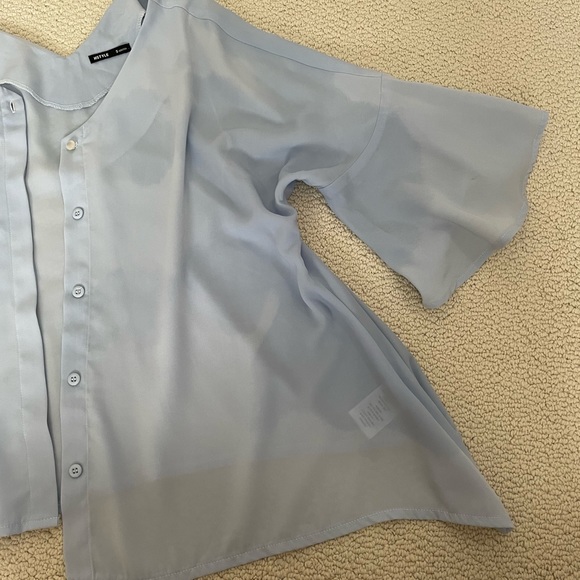 Baby Blue Flowy Button-up Blouse - Picture 6 of 9